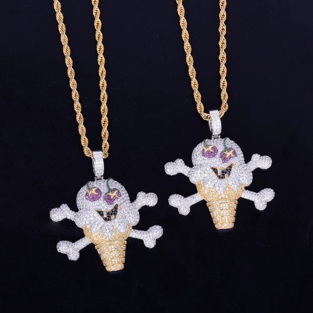 Skull Ice Cream Shape Necklace With Pendant Gold Silver